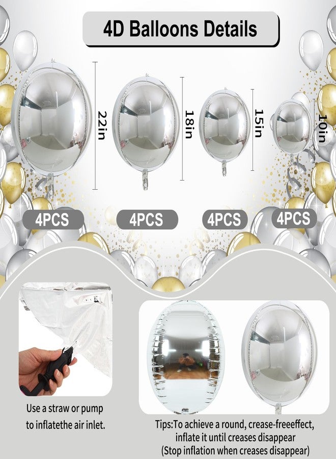 TONIFUL 16Pcs Large Silver 4D Giant Round Foil Balloon 4D Mirror Metallic Mylar Sephere Balloons for Christmas New Year Birthday Party Graduation Wedding Baby Shower Decoration Supplies(Mix Sizes) - Image 2